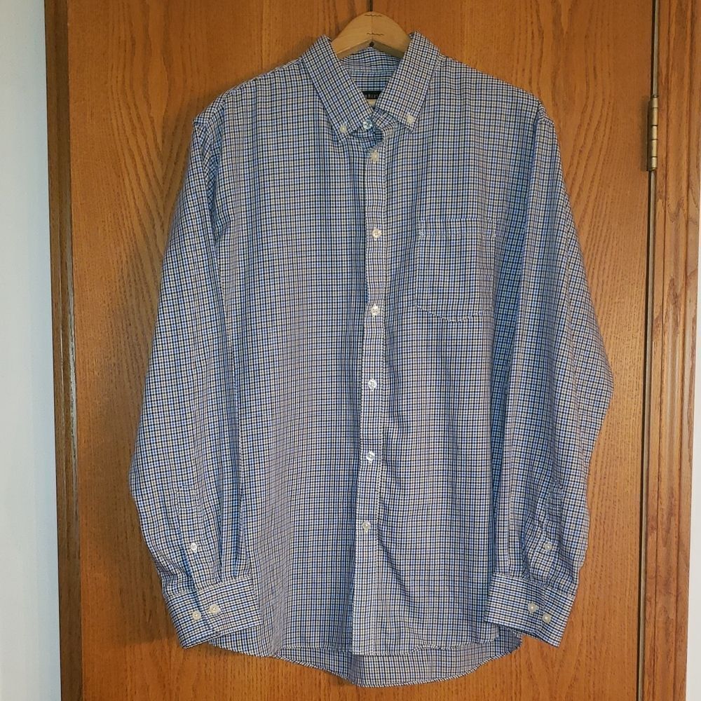 Very Nice Van Heusen Blue Brown Button- Down Dress Shirt Sz L (16-16.5)